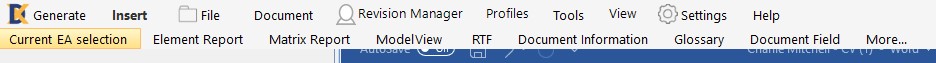 The eadocX Insert menu - either hover over or click the Insert tab to show options.